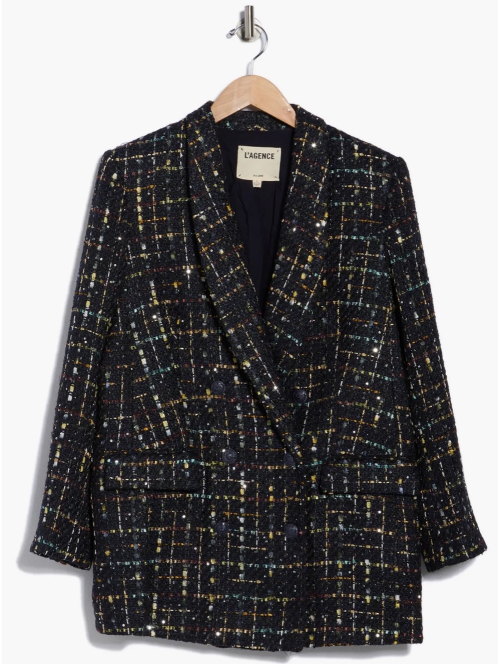 NWT L'Agence Jayda Relax Fit Double Breasted Tweed Sequin Blazer! Size 10